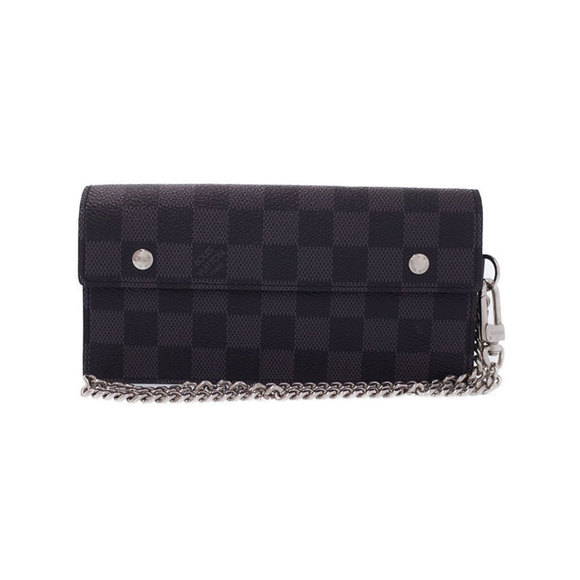 Louis Vuitton Bifold Portefeuille Graphite Chain Black Wallet Accordion - Picture 1 of 5